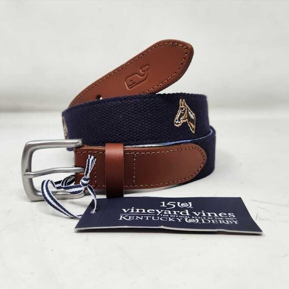 Men's 30 32 34 Vineyard Vines Kentucky Derby embroidered horse canvas club belt